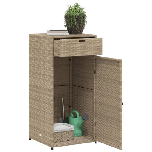 loibinfen Wicker Patio Garden Storage Cabinet, Outdoor Towel Rack & Pool Cabinet, Freestanding PE Rattan Wicker Storage Cabinet, Beige 21.7"x21.7"x43.7" Poly Rattan, -346