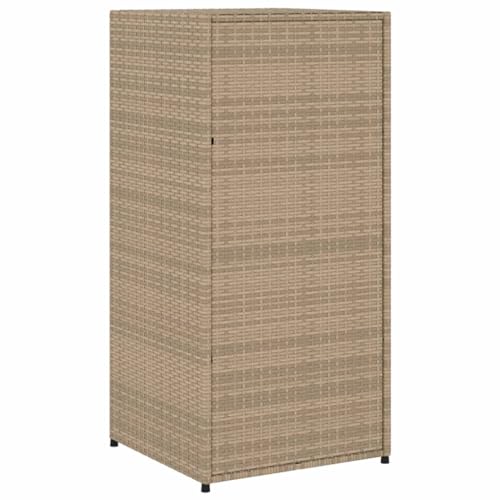 loibinfen Wicker Patio Garden Storage Cabinet, Outdoor Towel Rack & Pool Cabinet, Freestanding PE Rattan Wicker Storage Cabinet, Beige 21.7"x21.7"x43.7" Poly Rattan, -346