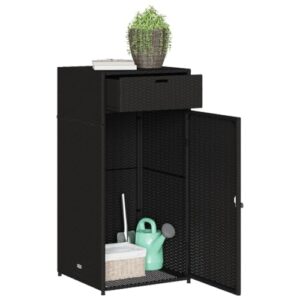 GOLINPEILO Wicker Patio Garden Storage Cabinet, Outdoor Towel Rack & Pool Cabinet, Freestanding PE Rattan Wicker Storage Cabinet, Black 21.7"x21.7"x43.7" Poly Rattan, -343