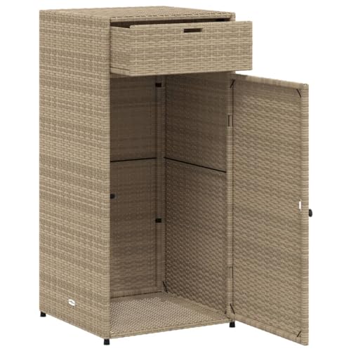 loibinfen Wicker Patio Garden Storage Cabinet, Outdoor Towel Rack & Pool Cabinet, Freestanding PE Rattan Wicker Storage Cabinet, Beige 21.7"x21.7"x43.7" Poly Rattan, -346