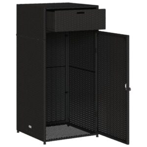 GOLINPEILO Wicker Patio Garden Storage Cabinet, Outdoor Towel Rack & Pool Cabinet, Freestanding PE Rattan Wicker Storage Cabinet, Black 21.7"x21.7"x43.7" Poly Rattan, -343