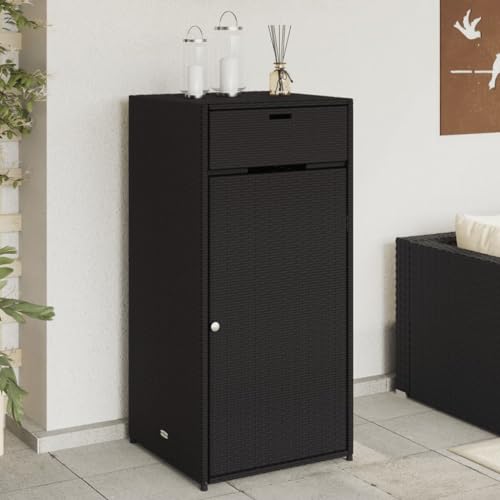 GOLINPEILO Wicker Patio Garden Storage Cabinet, Outdoor Towel Rack & Pool Cabinet, Freestanding PE Rattan Wicker Storage Cabinet, Black 21.7"x21.7"x43.7" Poly Rattan, -343