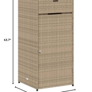 loibinfen Wicker Patio Garden Storage Cabinet, Outdoor Towel Rack & Pool Cabinet, Freestanding PE Rattan Wicker Storage Cabinet, Beige 21.7"x21.7"x43.7" Poly Rattan, -346