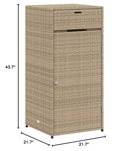 loibinfen Wicker Patio Garden Storage Cabinet, Outdoor Towel Rack & Pool Cabinet, Freestanding PE Rattan Wicker Storage Cabinet, Beige 21.7"x21.7"x43.7" Poly Rattan, -346