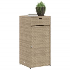 loibinfen Wicker Patio Garden Storage Cabinet, Outdoor Towel Rack & Pool Cabinet, Freestanding PE Rattan Wicker Storage Cabinet, Beige 21.7"x21.7"x43.7" Poly Rattan, -346