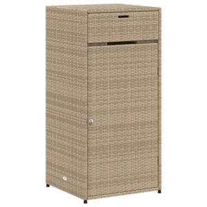 loibinfen Wicker Patio Garden Storage Cabinet, Outdoor Towel Rack & Pool Cabinet, Freestanding PE Rattan Wicker Storage Cabinet, Beige 21.7"x21.7"x43.7" Poly Rattan, -346