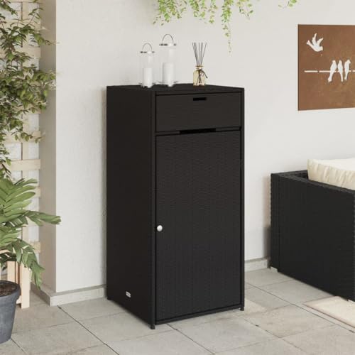 GOLINPEILO Wicker Patio Garden Storage Cabinet, Outdoor Towel Rack & Pool Cabinet, Freestanding PE Rattan Wicker Storage Cabinet, Black 21.7"x21.7"x43.7" Poly Rattan, -343