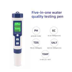 Generic 5-in-1 Pool Salt Tester & pH Meter with Temperature, TDS, EC: High Accuracy Water Analyzer for Pools, Spas, Drinking Water, Aquariums & Hydroponics