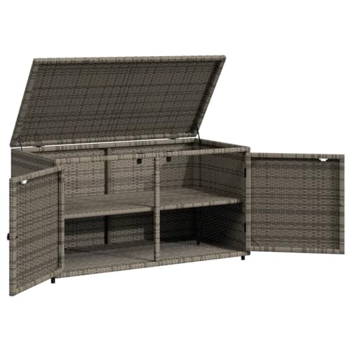 loibinfen Outdoor Wicker Storage Box, Rattan Deck Box Double Openable Door with Lid and Separate Storage Shelf for Patio, Garden Tools, Pools & Sports Equipment, Gray 43.3"x21.7"x23.8", -108