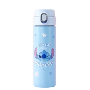 miniso disney lilo and stitch insulated bottle 420ml stainless steel water bottle leak-proof with locking spout cover hot or cold water for travel sport