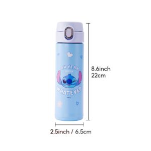 MINISO Disney Lilo and Stitch Insulated Bottle 420ml Stainless Steel Water Bottle Leak-Proof with Locking Spout Cover Hot or Cold Water for Travel Sport