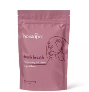 holistapet fresh breath soft chews, freshen your pups breath with a heart shaped soft chew, 30 chews per bag (original)