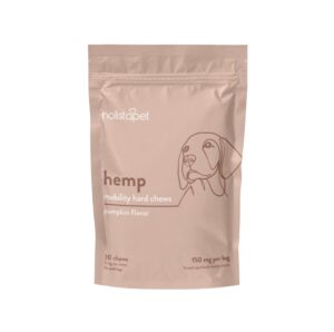 holistapet hemp mobility hard chews, formulated with turmeric root and boswellia, maintain healthy joint function, support rescue shelters (30 chews, 5mg each, small dogs, pumpkin)