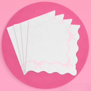 xo, fetti bow pink napkins - 3-ply, 25 pcs | bachelorette decorations, bow theme birthday party, bridal engagement decor, coquette cute supplies, girl baby shower tableware, tea bday ribbon decor