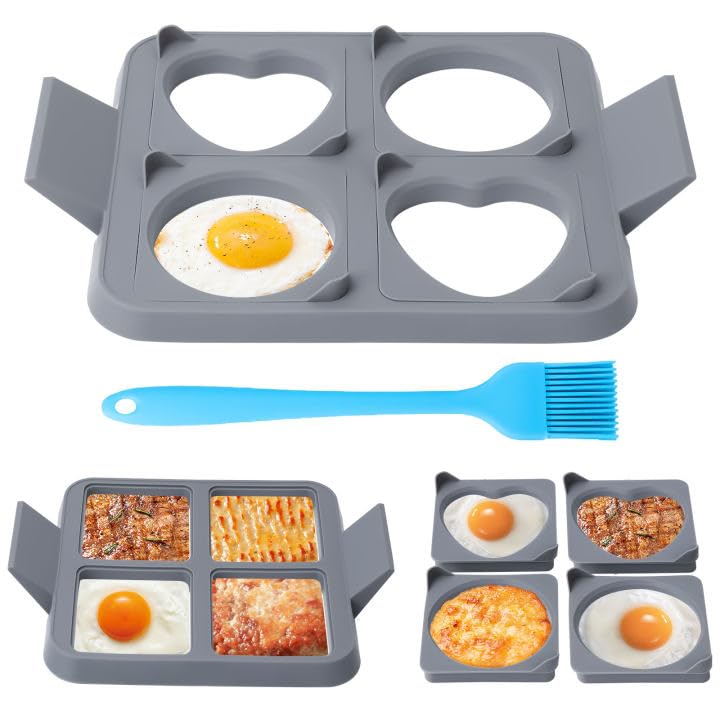 Silicone Egg Rings, Silicone Pancake Mold, Non-Stick Square Round Heart Egg Mold Fried Egg Cooker Ring, Detachable Egg Ring Molds for Eggs, Pancakes, Breakfast Sandwiches