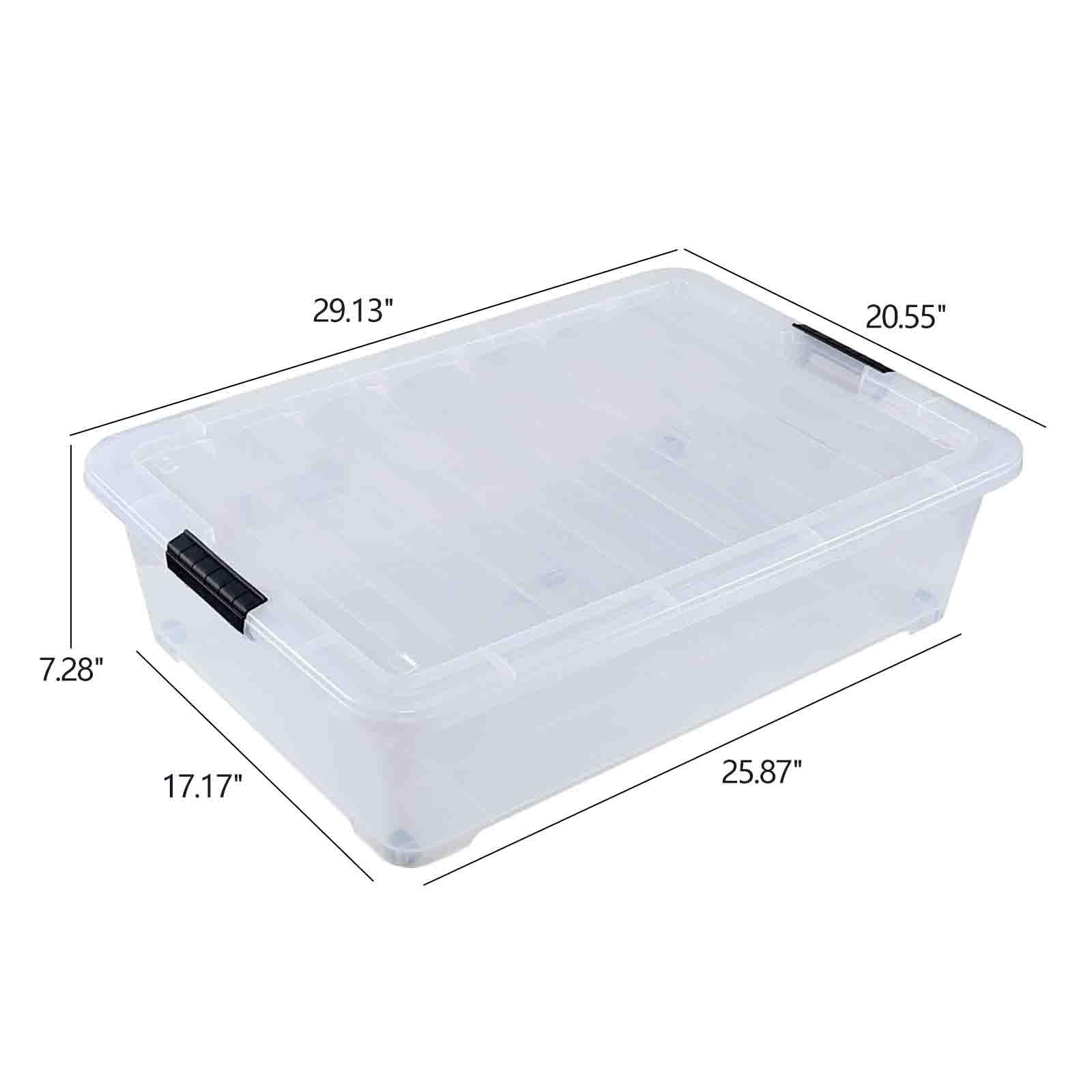 Bringer Set of 3 Large Under Bed Plastic Storage Bins with Lids, 50 L Clear Plastic Latch Storage Box with Wheels