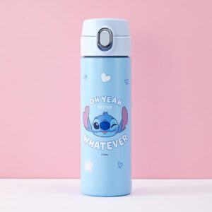 MINISO Disney Lilo and Stitch Insulated Bottle 420ml Stainless Steel Water Bottle Leak-Proof with Locking Spout Cover Hot or Cold Water for Travel Sport