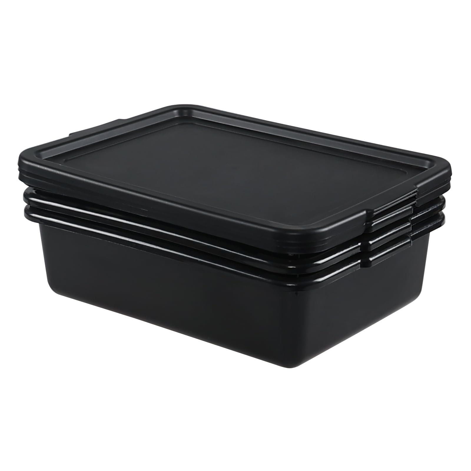 Aninhao 3 Pack 13 L Food Service Bus Tubs with Lids, Commercial Utility Bus Box, Black