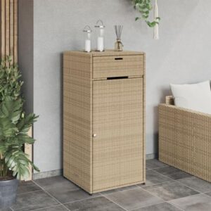 loibinfen Wicker Patio Garden Storage Cabinet, Outdoor Towel Rack & Pool Cabinet, Freestanding PE Rattan Wicker Storage Cabinet, Beige 21.7"x21.7"x43.7" Poly Rattan, -346