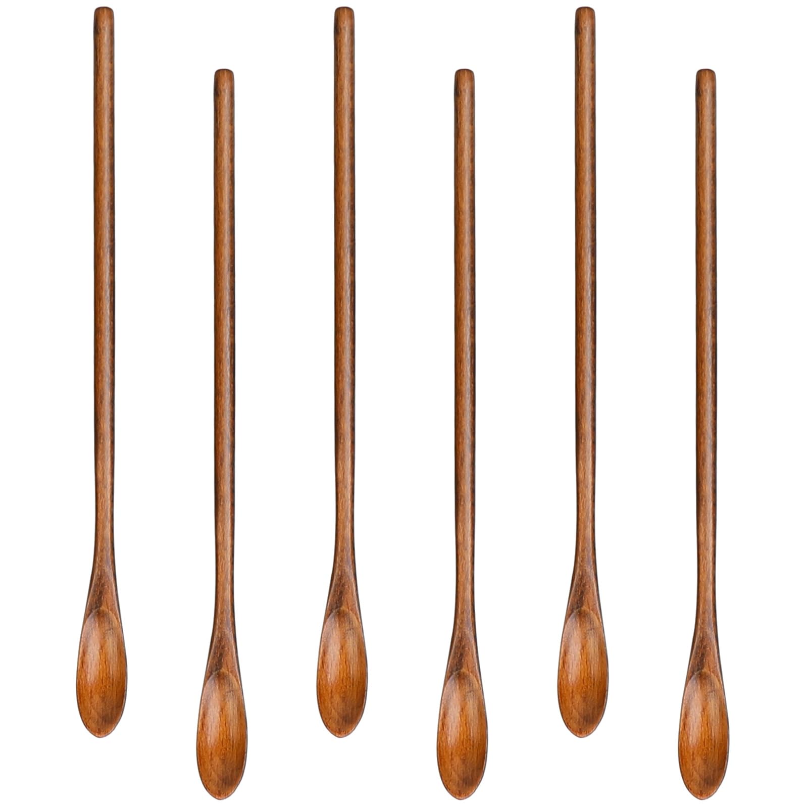 6 Pcs Small Wooden Coffee Spoons Long Handle Wooden Mixing Spoon, Mini Stirring Spoon Honey Spoons Tiny Mixing Spoon Wood Iced Tea Spoons Spoon for Mixing Coffee Tea Beverage(Shape A)