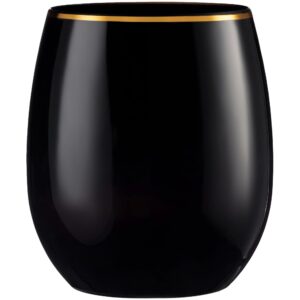 Elegant Stemless Black Wine Goblets with Gold Rim - 12 oz. (Pack of 6) - Unique & Sophisticated Design - Perfect for Enhancing Wine Tasting Experience