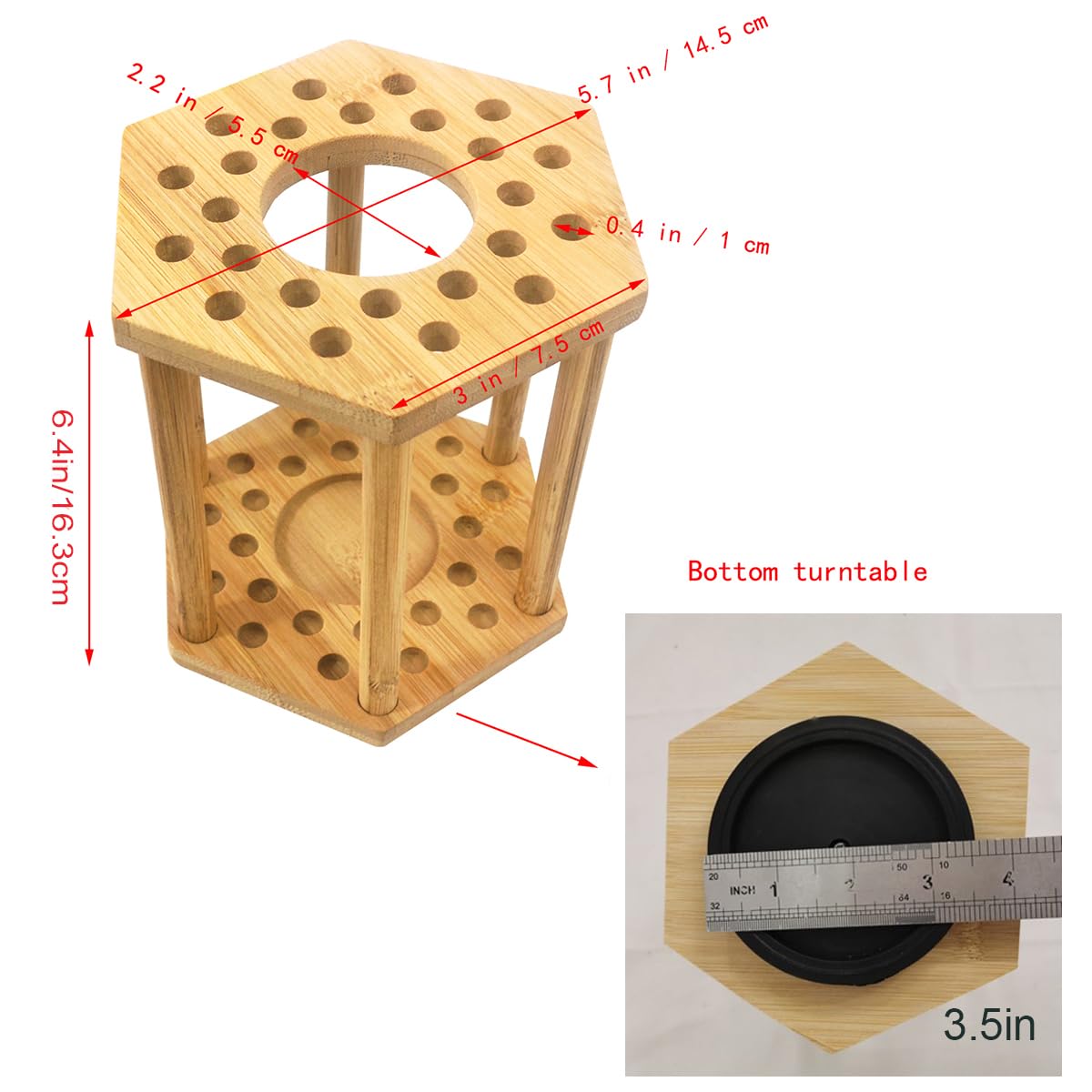 LITAITAI Paint Brush Holder Bamboo Paint Brush Holder,Rotating Watercolor Paint Brush Holder Display Stand and Organizer with 24Holes and 1 Big Hole for Desk, Arts and Crafts (1PCS)