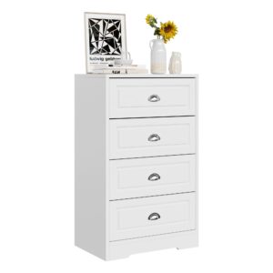 SUNLEI 4 Drawer Vertical Dresser, Tall White Dresser, Trapezoidal Design with Handle-Drawer Chest for Ample Storage, Chest of Drawers for Bedroom, Entryway, Living Room, Hallway (White, 4 Drawer)