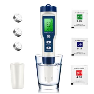 konvio neer 5 in 1 tds meter ph tester, 0.01 high accuracy digital ph meter for water, ph/tds/ec/salt/temp tester, ppm meter water tester for drinking water, hydroponics, plants, aquarium and pool