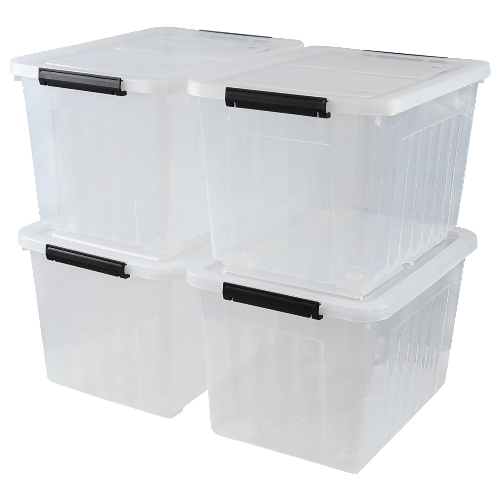 Ewingger 50 L Plastic Lidded Storage Bin, 4 Pack Clear Latching Storage Box with Wheels