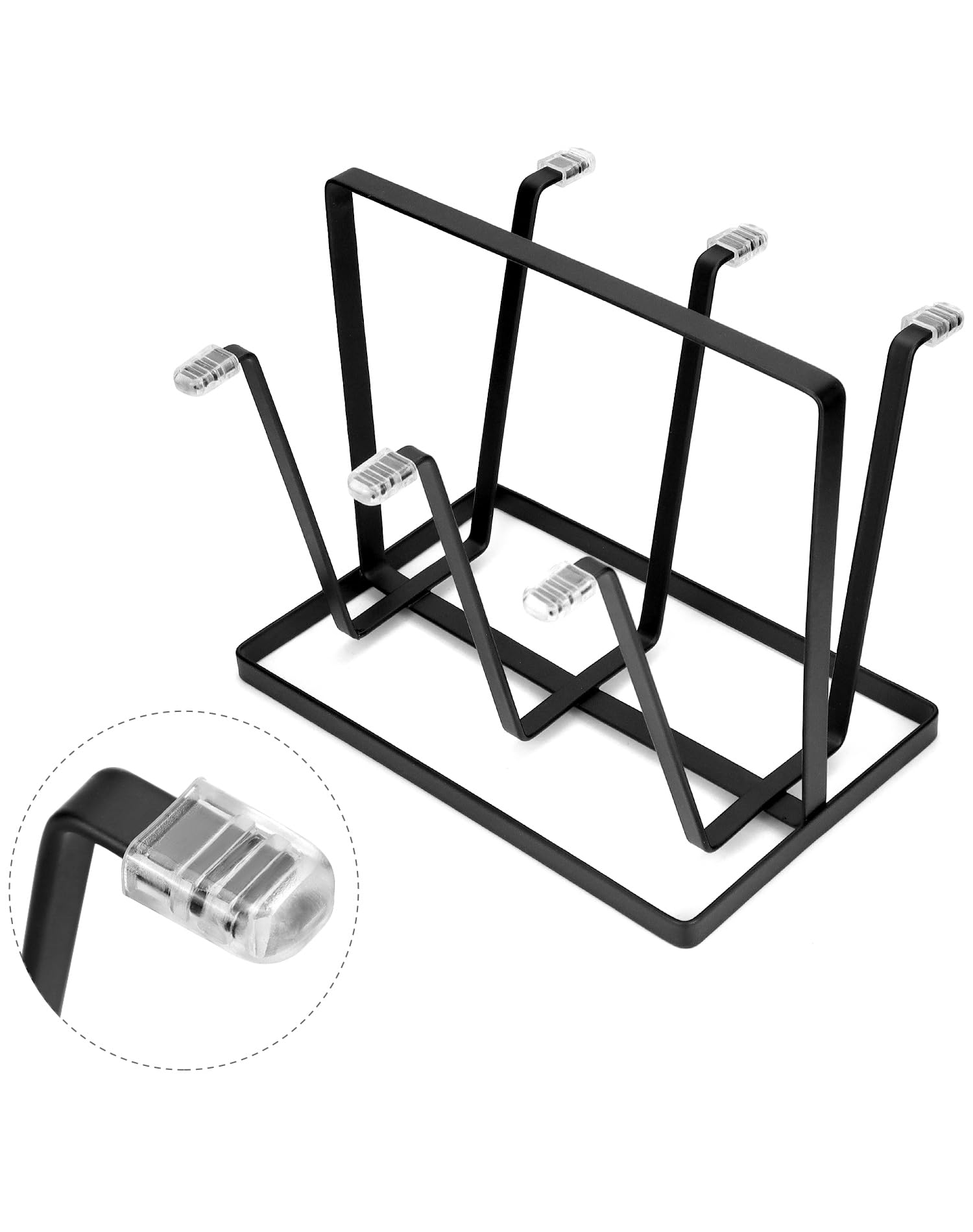 QWORK Cup Drying Rack, 2 Pack 6-Hook Bottle Drying Drainer Stand, Coffee Mugs Wine Glass Drying Rack with Non-Slip Silicone Hooks, Space Saving Countertop Cup Holder, for Home, Office, Cafe - Black