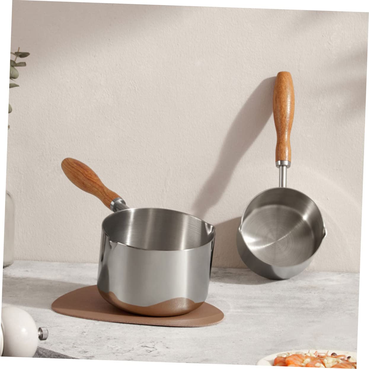 BIUDECO Oil Pan Babish Cookware Sauce Pot Soup Pan Mini Pan Chocolate Heating Pot Candy Kettle Stovetop Sauce Pitcher Coffee Candle Dosa Casserole Stainless Steel Baby Butter