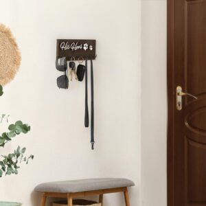 Dahey Dog Leash Holder Key Holder for Wall Decorative Wood Key Hook Hanger with 5 Hooks Farmhouse Key Rack Organizer Display for Entryway Hallway Office Home Decor, 10.2" x 0.5" x 3.7"