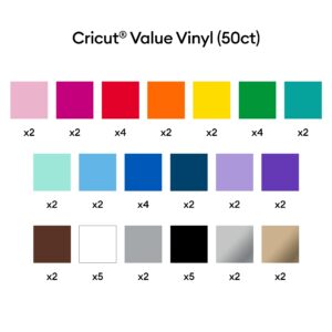 Cricut Value Permanent Vinyl - 50ft Rainbow Sampler, 12in x 12in Sheets (50 Count)