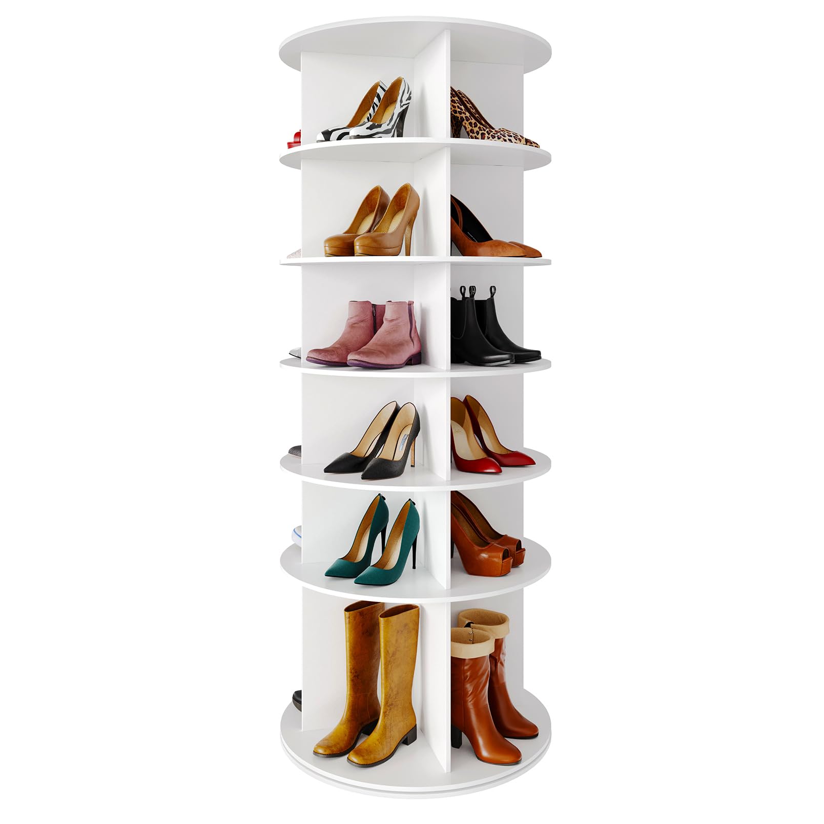 SpaceAid Rotating Shoe Rack 6 Tier Organizer, High Bottom Design Shoe Tower Spinning Storage Lazy Susan, Revolving Rack 360, Closet Handbag Display Rotate Organizers (White)