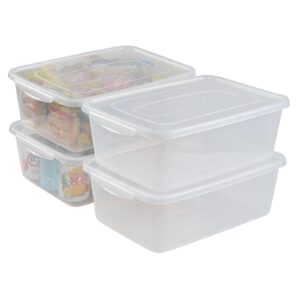 aninhao 14 quart clear storage bins 4 packs, plastic latching storage container box with lid