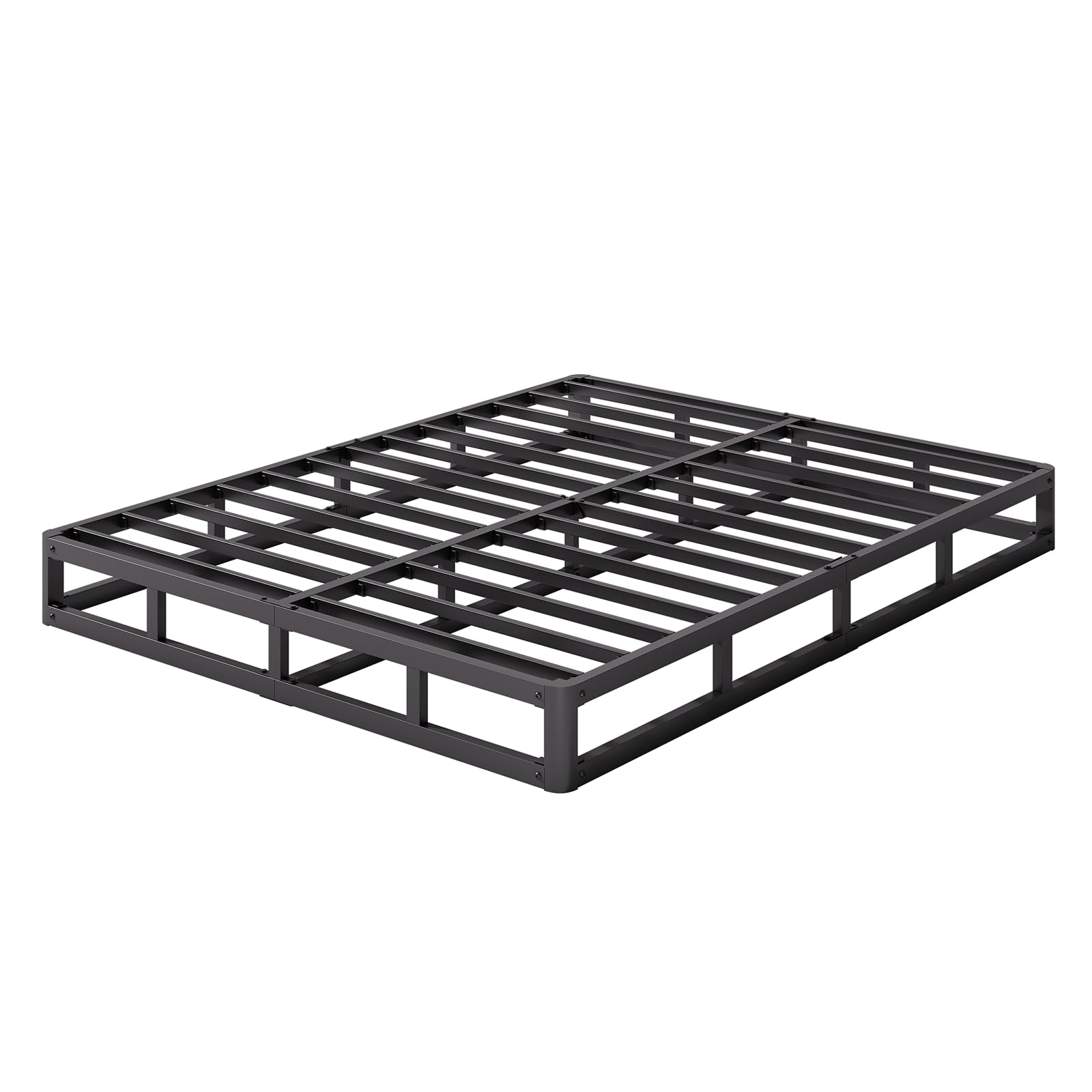 Woozuro Queen Size Bed Frame, 5 Inch Low Profile Metal Box Spring with Fabric Bed Cover, 2500lbs Heavy Duty Steel Structure Mattress Base, Noise-Free Bed Foundation, Easy Assembly, Black