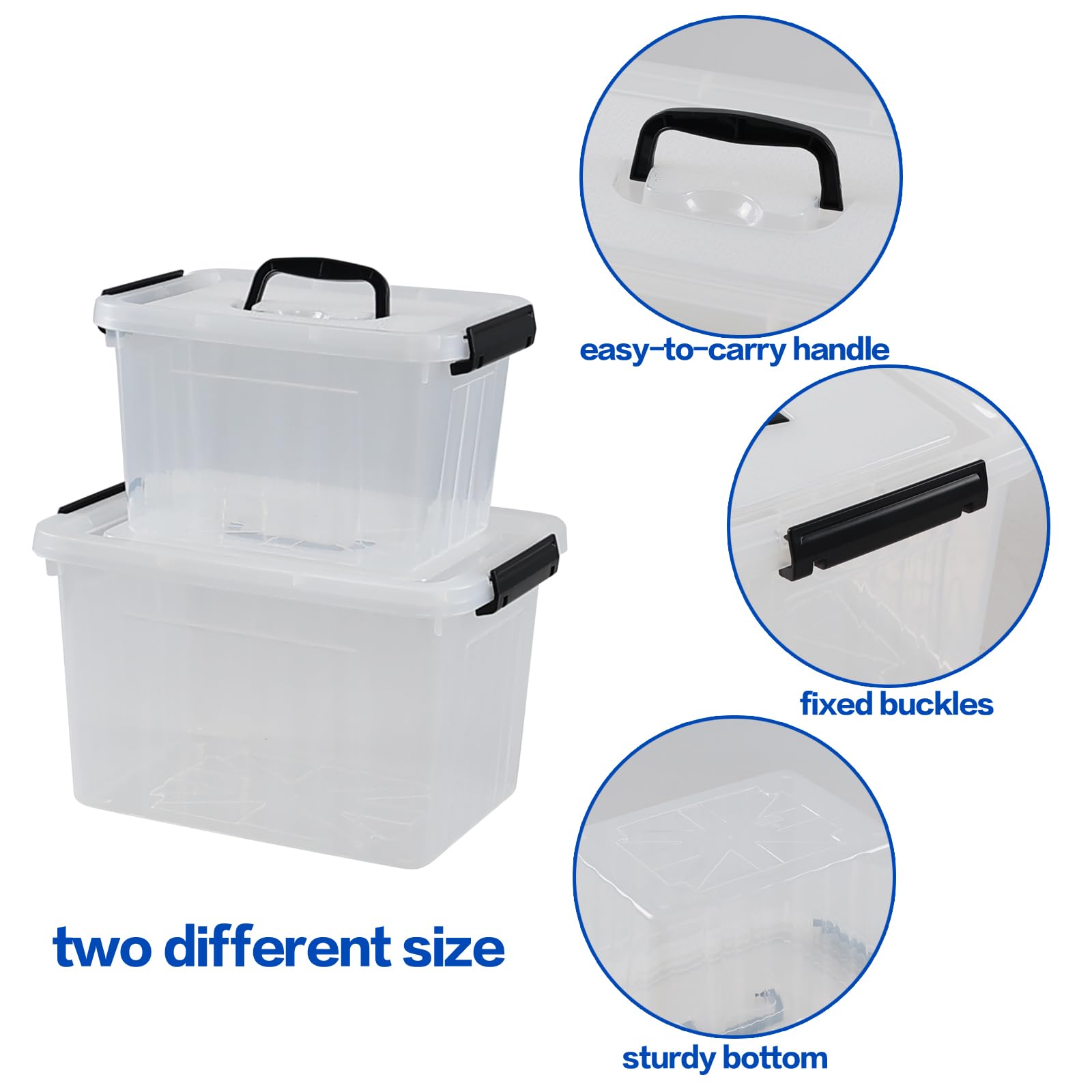 Aninhao 12 Quart & 6 Quart Clear Plastic Storage Bins, Latching Storage Box Bin with Handle, 2 Packs