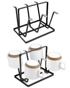 qwork cup drying rack, 2 pack 6-hook bottle drying drainer stand, coffee mugs wine glass drying rack with non-slip silicone hooks, space saving countertop cup holder, for home, office, cafe - black