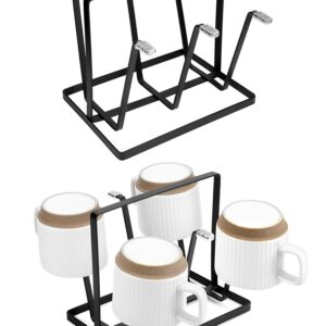 QWORK Cup Drying Rack, 2 Pack 6-Hook Bottle Drying Drainer Stand, Coffee Mugs Wine Glass Drying Rack with Non-Slip Silicone Hooks, Space Saving Countertop Cup Holder, for Home, Office, Cafe - Black