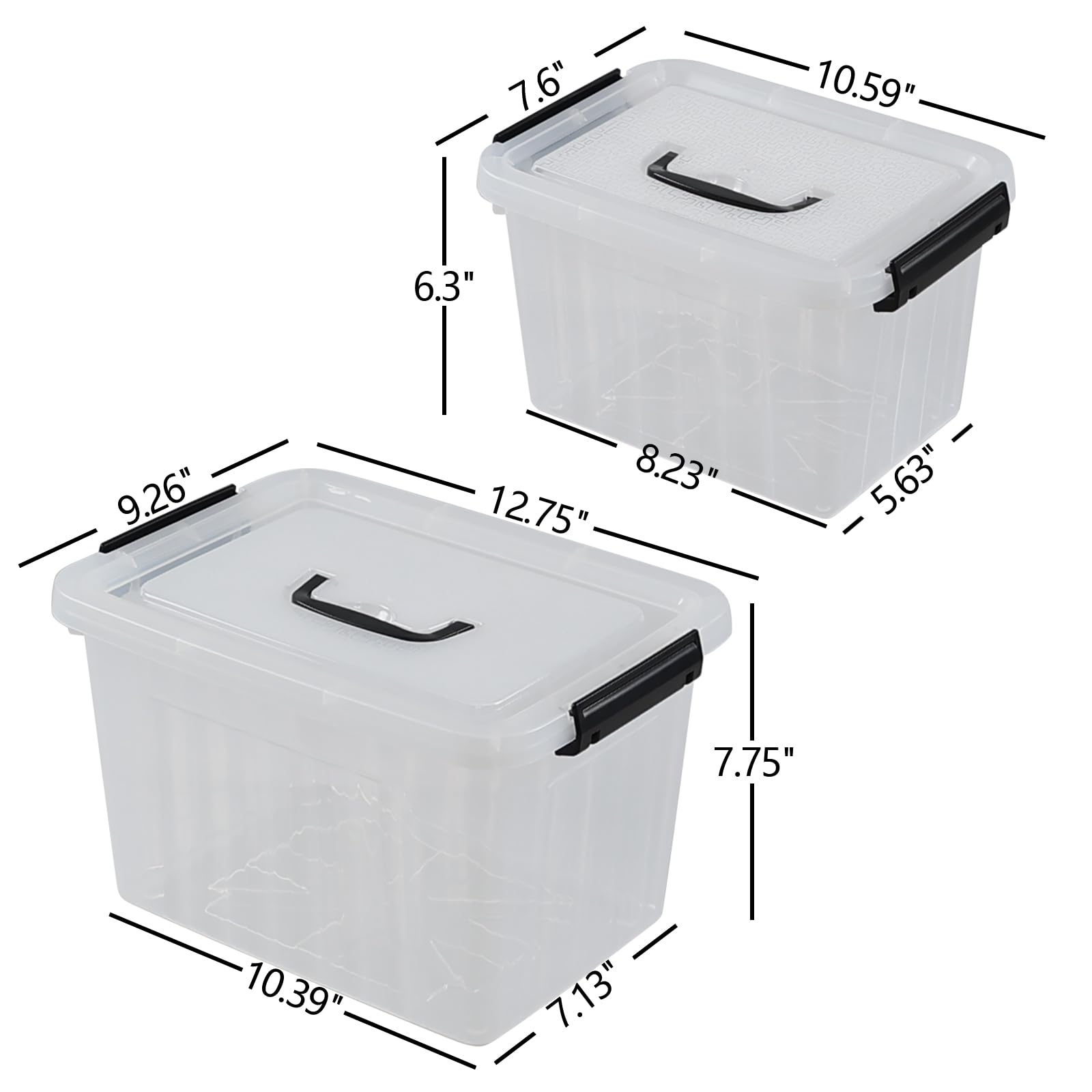 Aninhao 12 Quart & 6 Quart Clear Plastic Storage Bins, Latching Storage Box Bin with Handle, 2 Packs