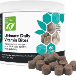 Only Natural Pet Ultimate Daily Vitamins - Complete Multivitamin Supplement for Dogs Balanced Health & Vitality - Senior Small & Large Canine Food Immune Digestive Support -60 Soft Chews (Pack of 2)