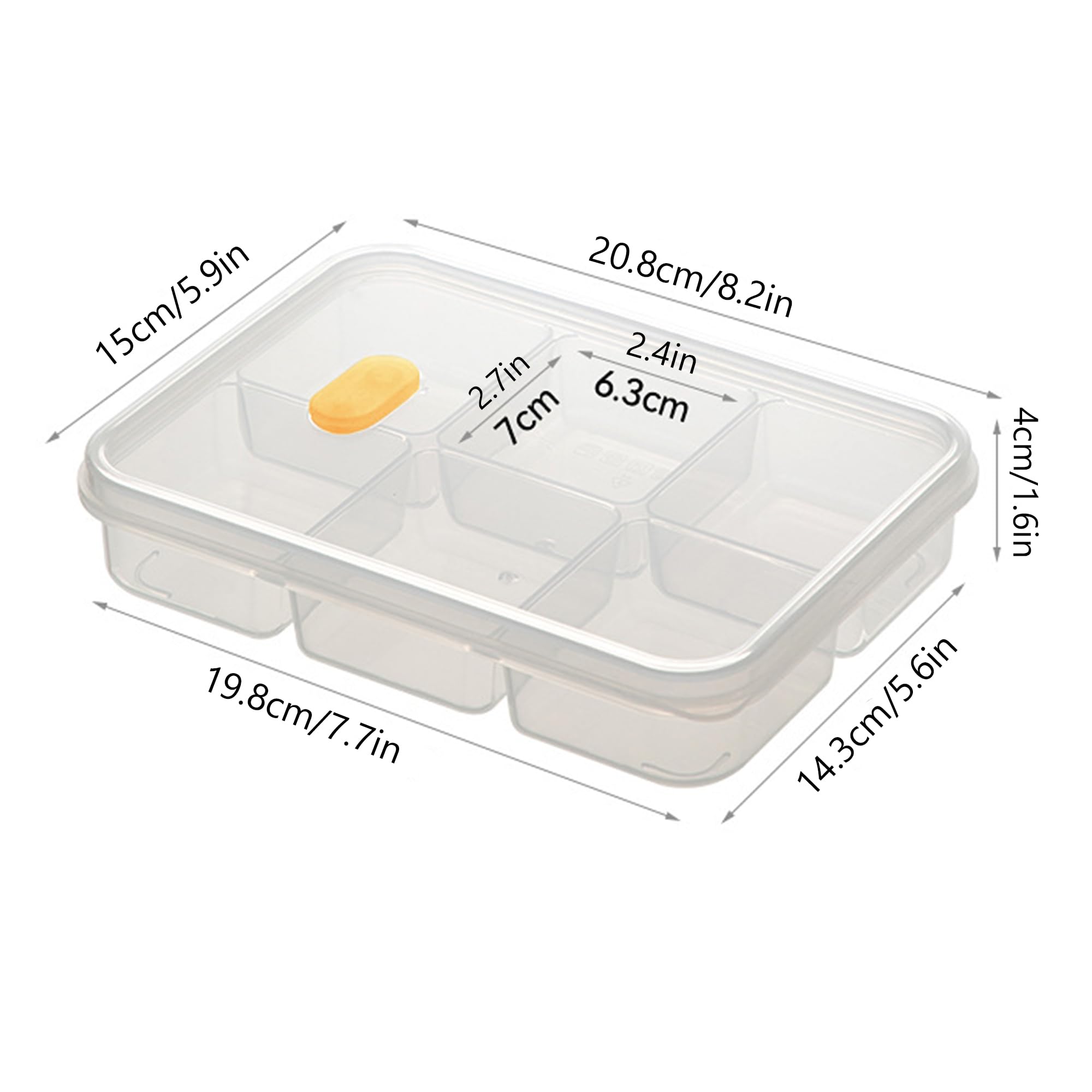 Dingerjar Divided Veggie Tray With Lid Snackle Box Food Storage Containers-6 Compartment Reusable Food Preserving Tray For Fridge, Organizer For Meat, Fruits, Snacks, Nuts，2 pcs