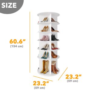 SpaceAid Rotating Shoe Rack 6 Tier Organizer, High Bottom Design Shoe Tower Spinning Storage Lazy Susan, Revolving Rack 360, Closet Handbag Display Rotate Organizers (White)