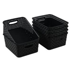 Ewingger Set of 6 Black Plastic Storage Baskets, Small Organzing Basket Bin