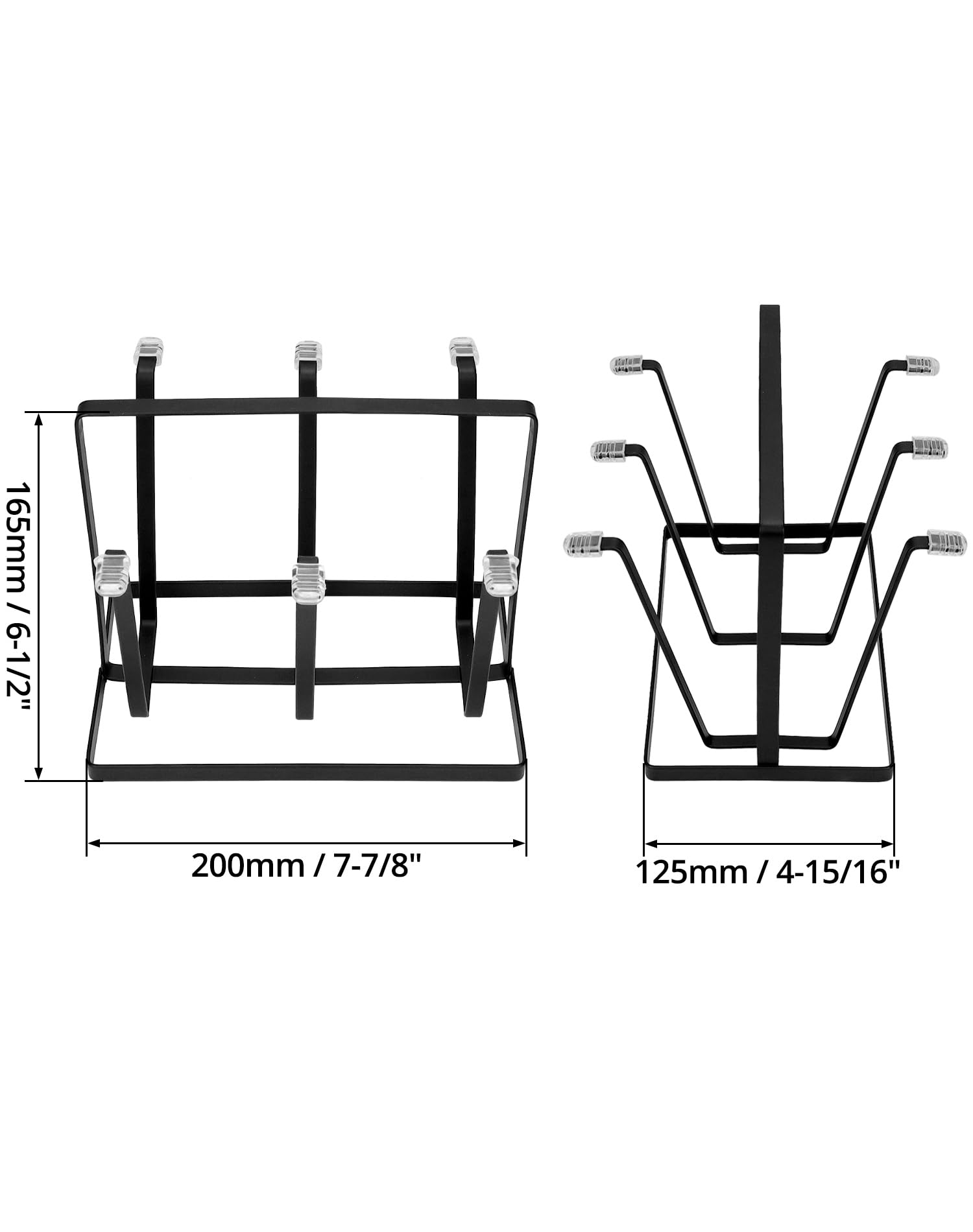 QWORK Cup Drying Rack, 2 Pack 6-Hook Bottle Drying Drainer Stand, Coffee Mugs Wine Glass Drying Rack with Non-Slip Silicone Hooks, Space Saving Countertop Cup Holder, for Home, Office, Cafe - Black