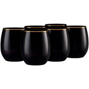 elegant stemless black wine goblets with gold rim - 12 oz. (pack of 6) - unique & sophisticated design - perfect for enhancing wine tasting experience