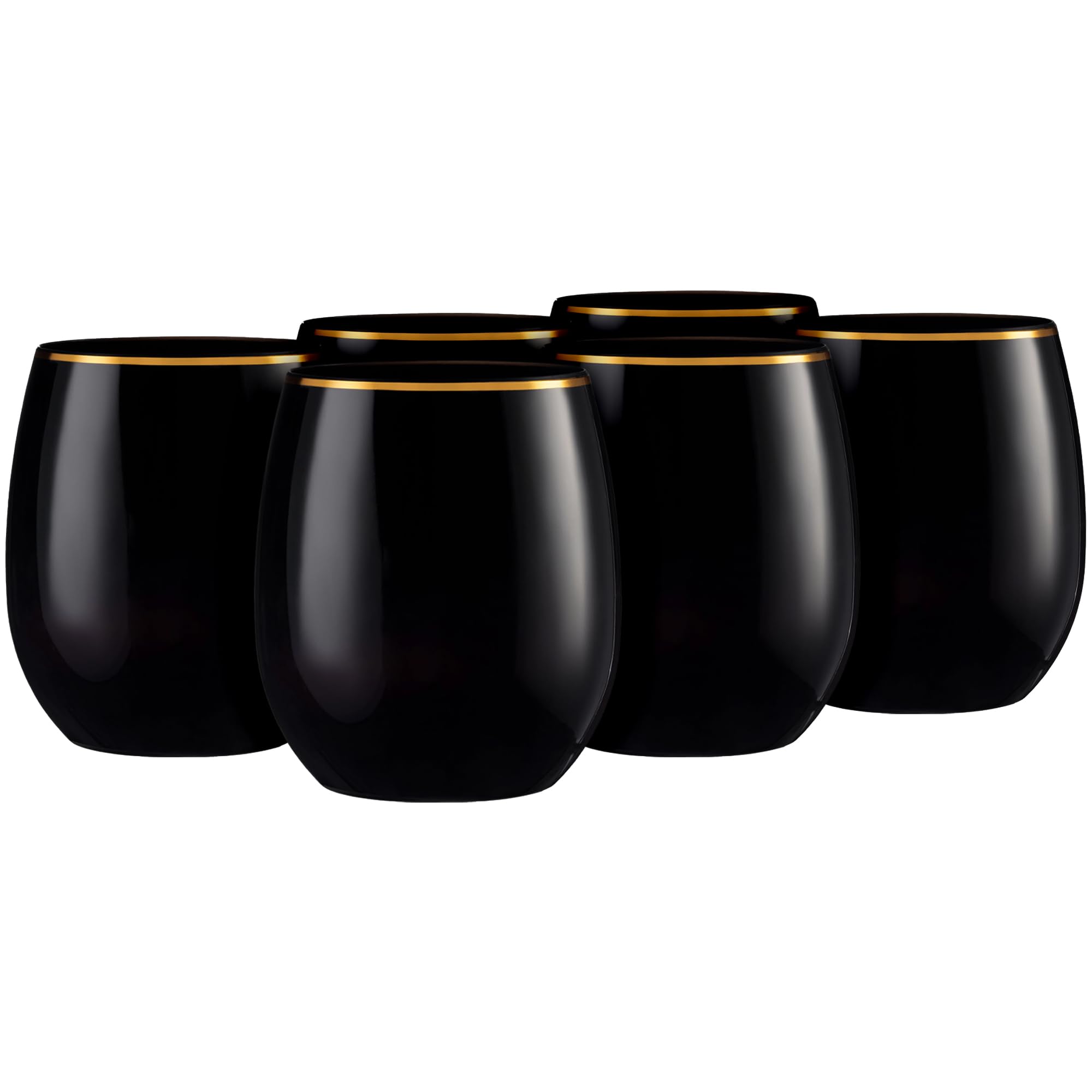 Elegant Stemless Black Wine Goblets with Gold Rim - 12 oz. (Pack of 6) - Unique & Sophisticated Design - Perfect for Enhancing Wine Tasting Experience