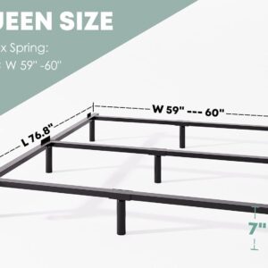 VTWAZAST Queen Size Bed Frame, 7 Inch Metal Heavy Duty Base for Box Spring, 9-Leg Support, Non-Slip, Noise-Free, Easy Assembly, Black