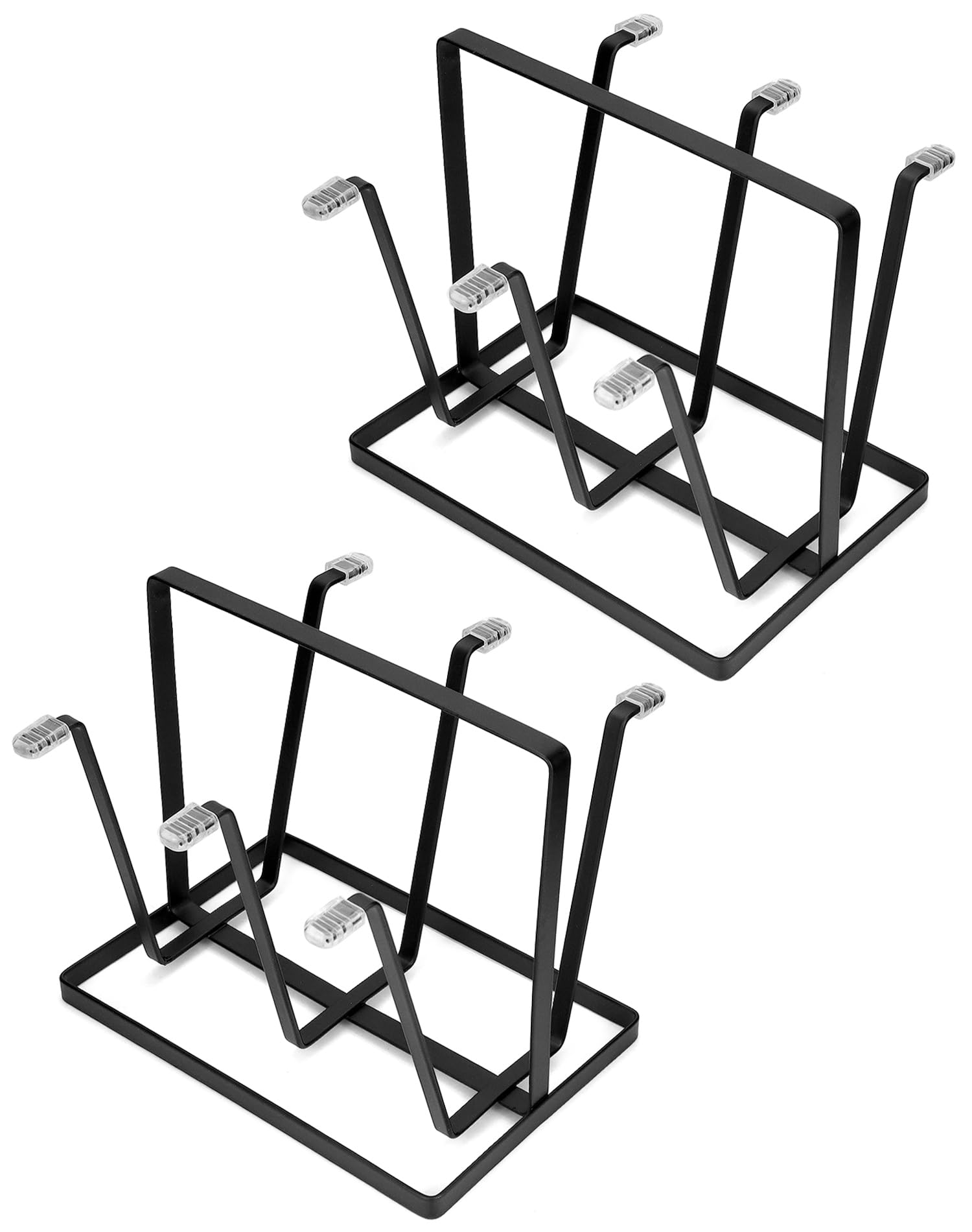 QWORK Cup Drying Rack, 2 Pack 6-Hook Bottle Drying Drainer Stand, Coffee Mugs Wine Glass Drying Rack with Non-Slip Silicone Hooks, Space Saving Countertop Cup Holder, for Home, Office, Cafe - Black