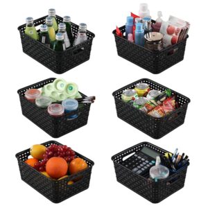 Ewingger Set of 6 Black Plastic Storage Baskets, Small Organzing Basket Bin